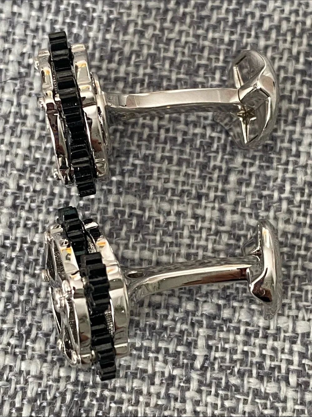 Silver and Black Round Emblem Cufflinks — Men's Formal Accessory